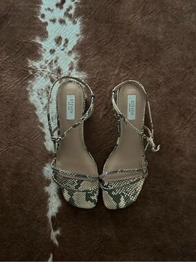 Steve Madden Taupe Snake-Print Strappy Heels